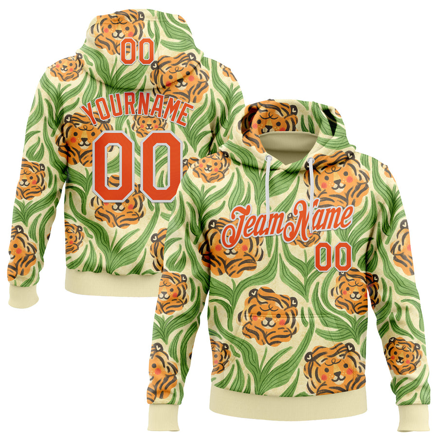 Custom Stitched Cream Orange-White 3D Emi Bee Tiger Lilies Sports Pullover Sweatshirt Hoodie