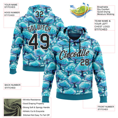 Custom Stitched Blue Black-White 3D Emi Bee Winter Trees And Bunnies Sports Pullover Sweatshirt Hoodie