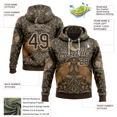 Custom Stitched Brown Cream 3D Emi Bee Woodland Moonlight Sports Pullover Sweatshirt Hoodie