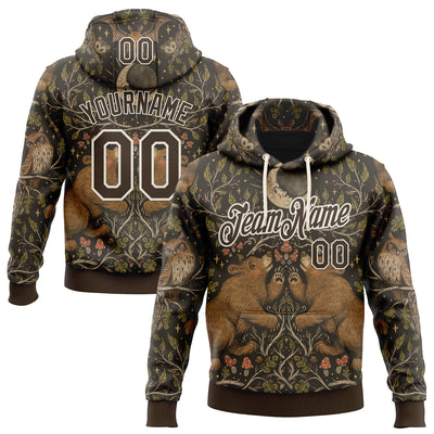 Custom Stitched Brown Cream 3D Emi Bee Woodland Moonlight Sports Pullover Sweatshirt Hoodie