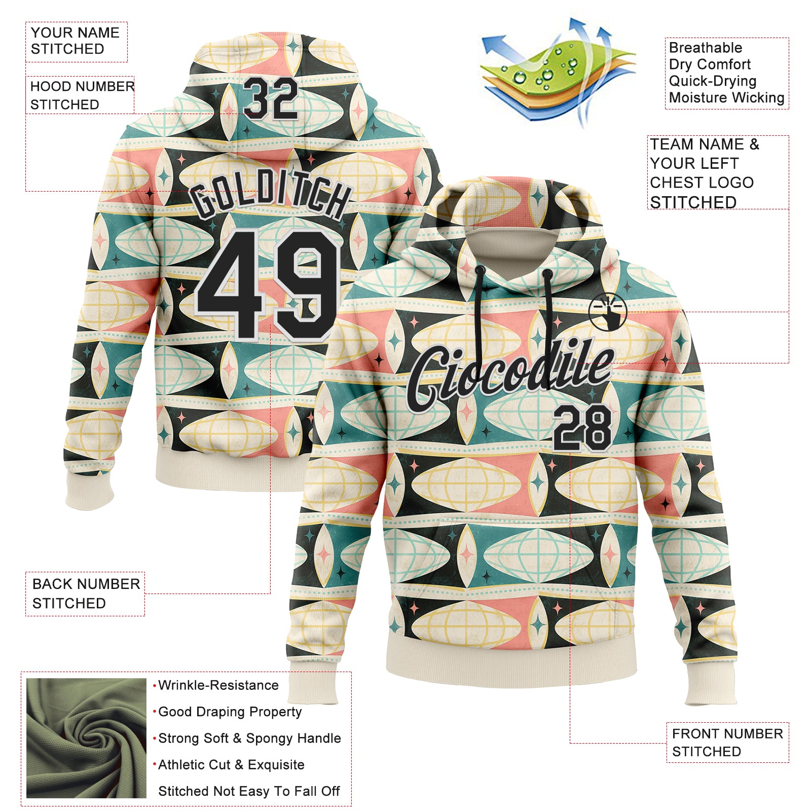 Custom Stitched Cream Black-White 3D Emi Bee World Communication Sports Pullover Sweatshirt Hoodie