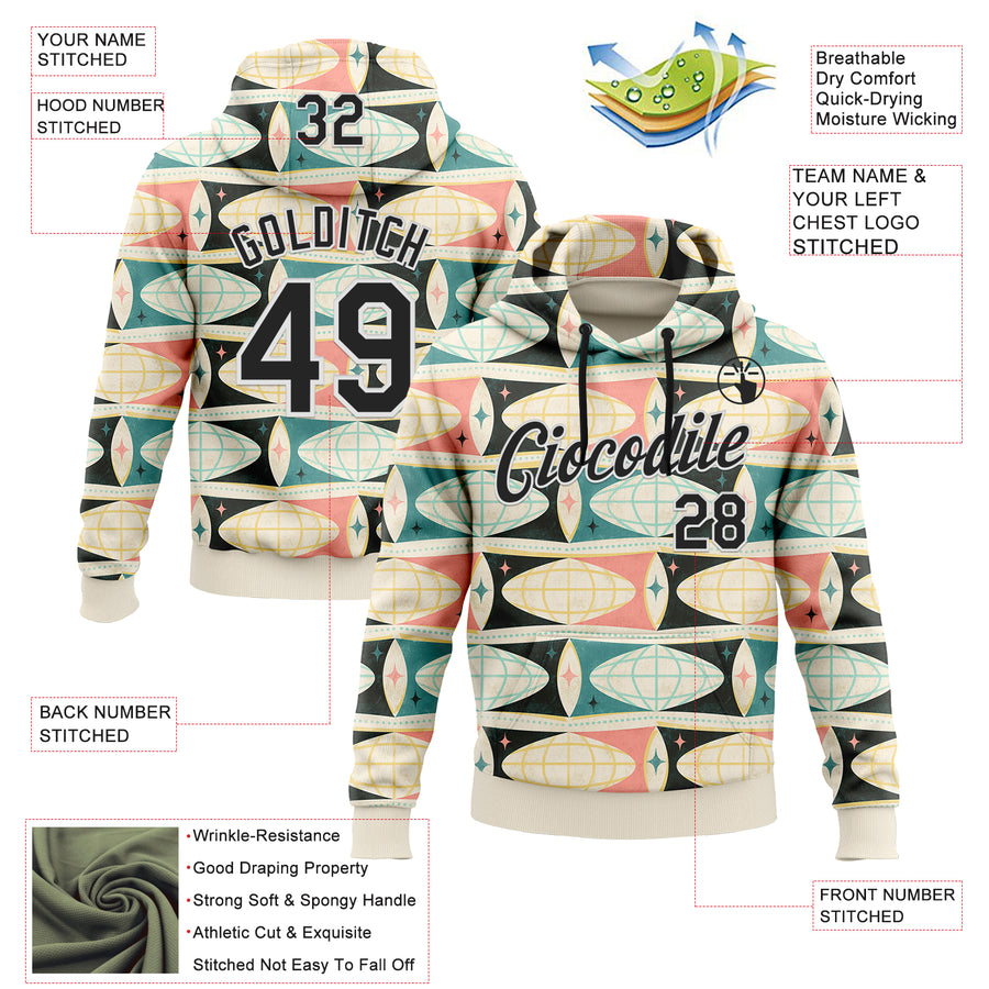 Custom Stitched Cream Black-White 3D Emi Bee World Communication Sports Pullover Sweatshirt Hoodie