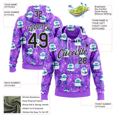 Custom Stitched Purple Black-White 3D Emi Bee Yetis In Snow Sports Pullover Sweatshirt Hoodie