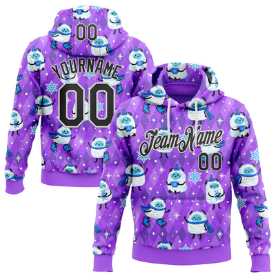 Custom Stitched Purple Black-White 3D Emi Bee Yetis In Snow Sports Pullover Sweatshirt Hoodie