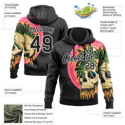 Custom Stitched Black Black-White 3D Illymakes Drippy Tropical Skull Sports Pullover Sweatshirt Hoodie