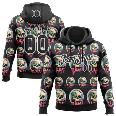 Custom Stitched Black Black-White 3D Illymakes Drippy Succulent Skull Sports Pullover Sweatshirt Hoodie