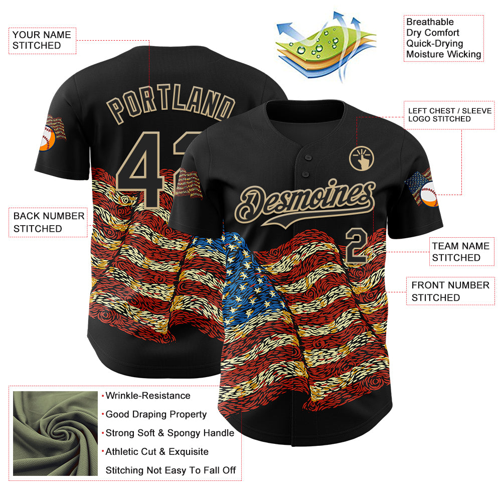 Custom Red Black-Vegas Gold 3D Tobe Fonseca American Flag Freedom Impressionist	 Starry Authentic Baseball Jersey