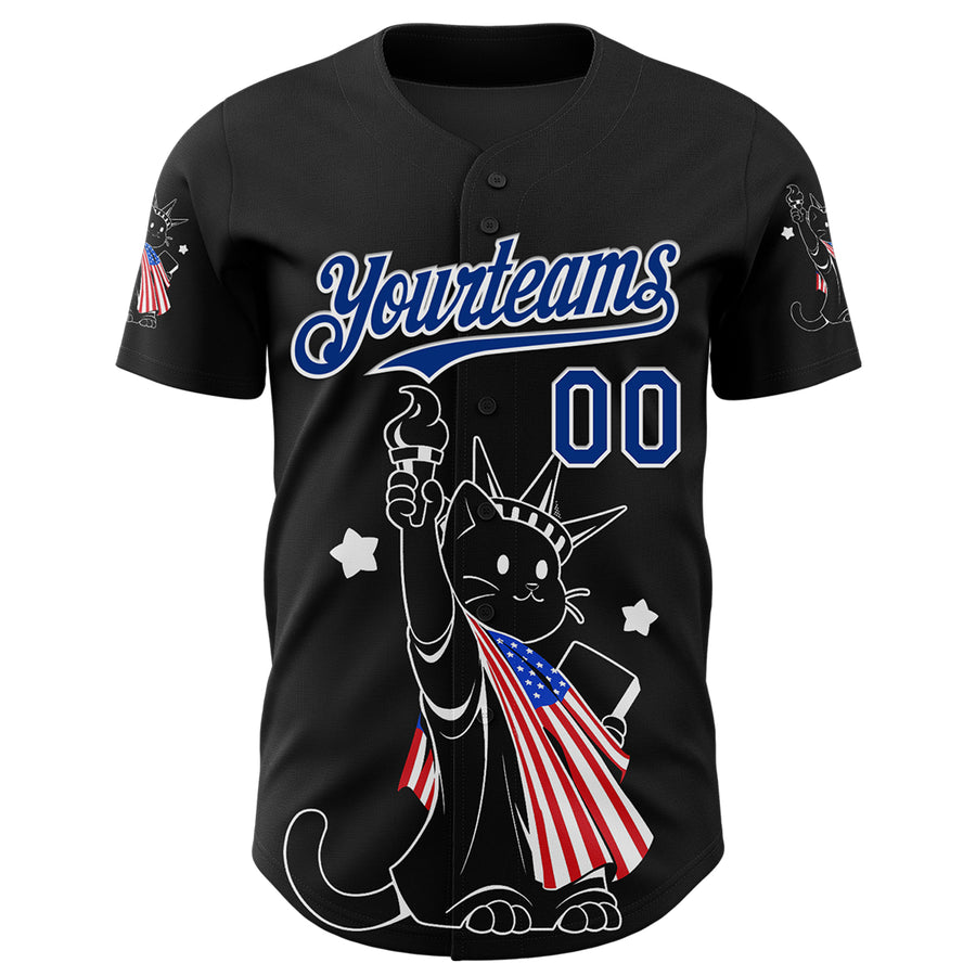Custom Black Royal-White 3D Tobe Fonseca American Flag Liberty Statue Cat Authentic Baseball Jersey