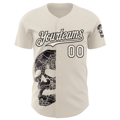 Custom Cream Cream-Black 3D Tobe Fonseca Ancestors Skull Authentic Baseball Jersey