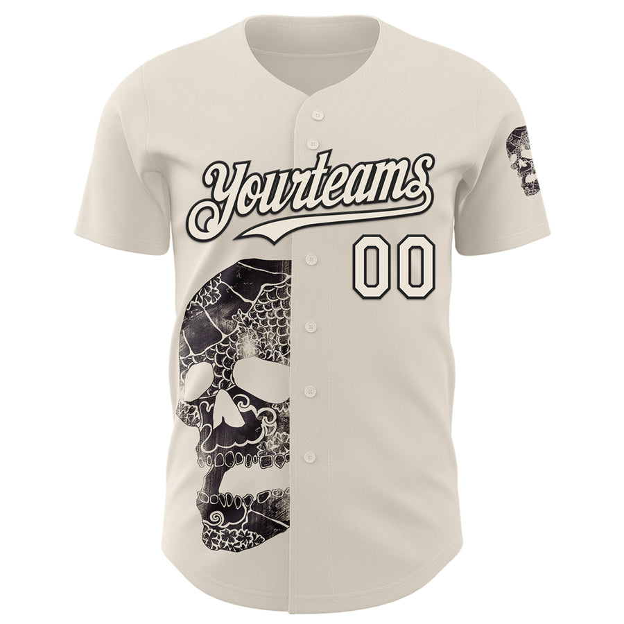 Custom Cream Cream-Black 3D Tobe Fonseca Ancestors Skull Authentic Baseball Jersey