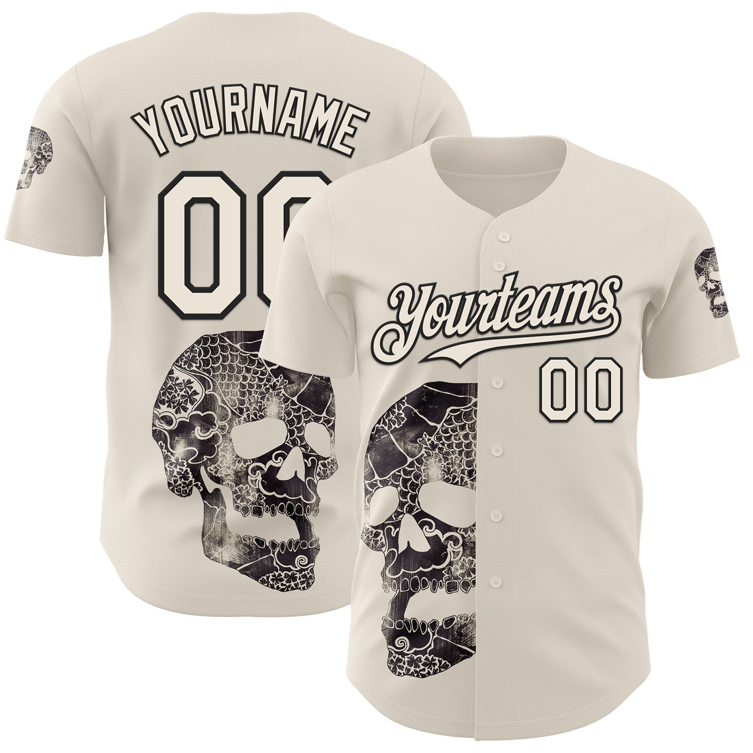 Custom Cream Cream-Black 3D Tobe Fonseca Ancestors Skull Authentic Baseball Jersey