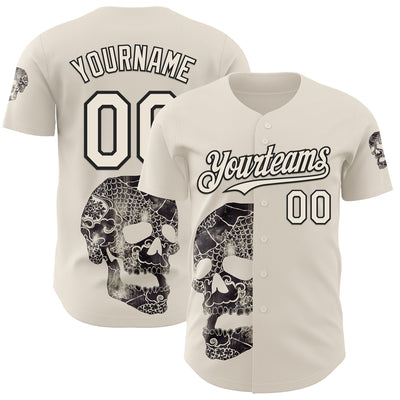 Custom Cream Cream-Black 3D Tobe Fonseca Ancestors Skull Authentic Baseball Jersey