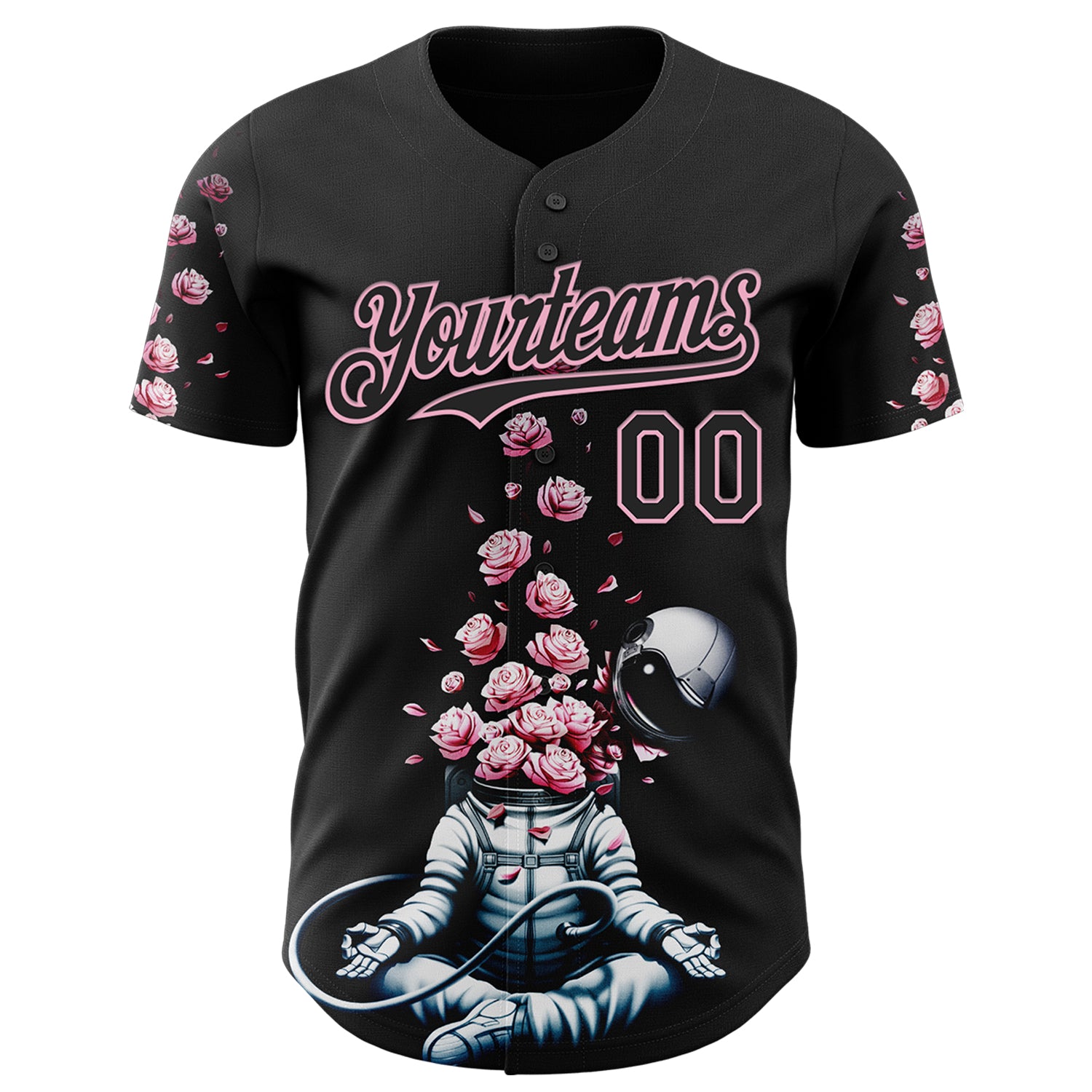 Custom Black Black-Light Pink 3D Tobe Fonseca Astro Meditation Roses Authentic Baseball Jersey