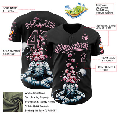 Custom Black Black-Light Pink 3D Tobe Fonseca Astro Meditation Roses Authentic Baseball Jersey