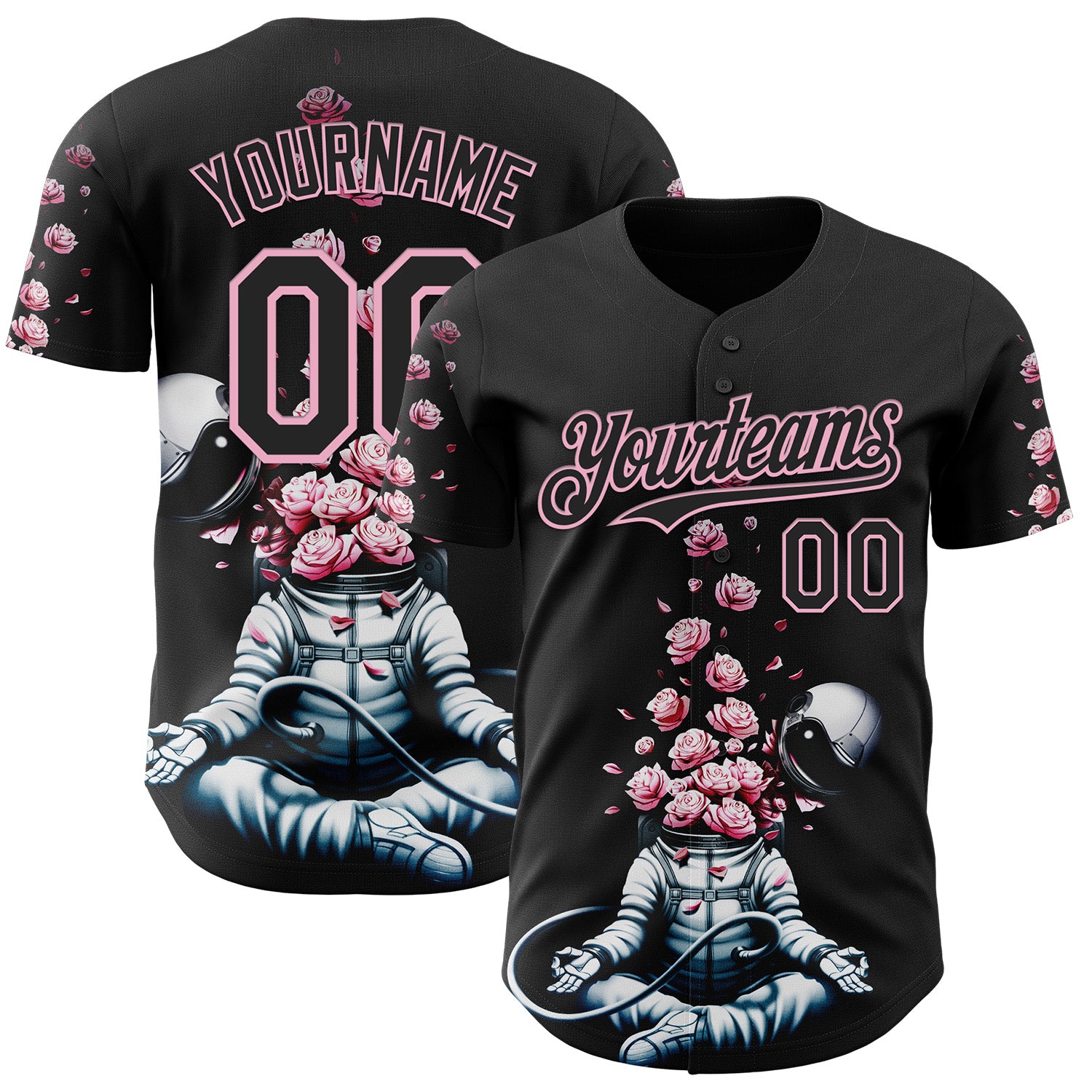 Custom Black Black-Light Pink 3D Tobe Fonseca Astro Meditation Roses Authentic Baseball Jersey
