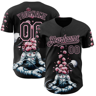 Custom Black Black-Light Pink 3D Tobe Fonseca Astro Meditation Roses Authentic Baseball Jersey