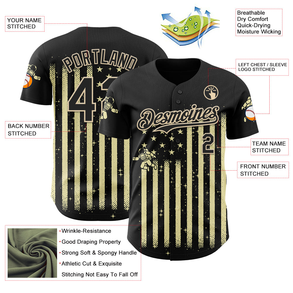Custom Black Black-City Cream 3D Tobe Fonseca Astronaut American Flag Sky Authentic Baseball Jersey