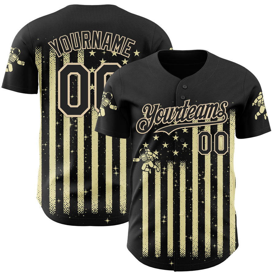 Custom Black Black-City Cream 3D Tobe Fonseca Astronaut American Flag Sky Authentic Baseball Jersey