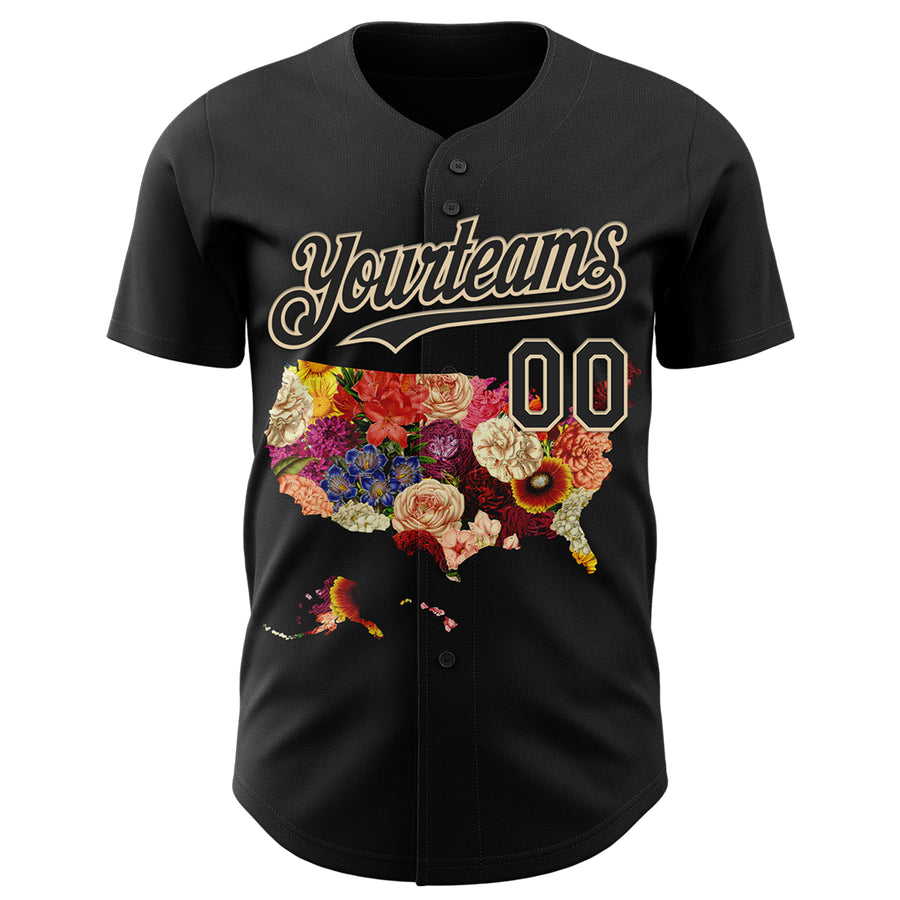 Custom Black Black-City Cream 3D Tobe Fonseca Blooming USA Map Flower Authentic Baseball Jersey