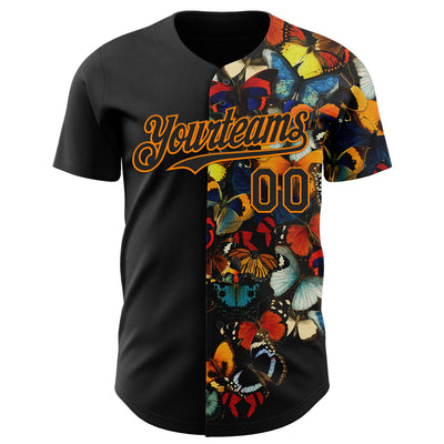 Custom Black Black-Bay Orange 3D Tobe Fonseca Butterfly Skull Collage Authentic Baseball Jersey