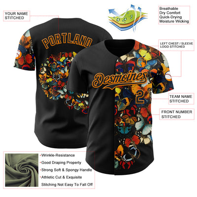 Custom Black Black-Bay Orange 3D Tobe Fonseca Butterfly Skull Collage Authentic Baseball Jersey