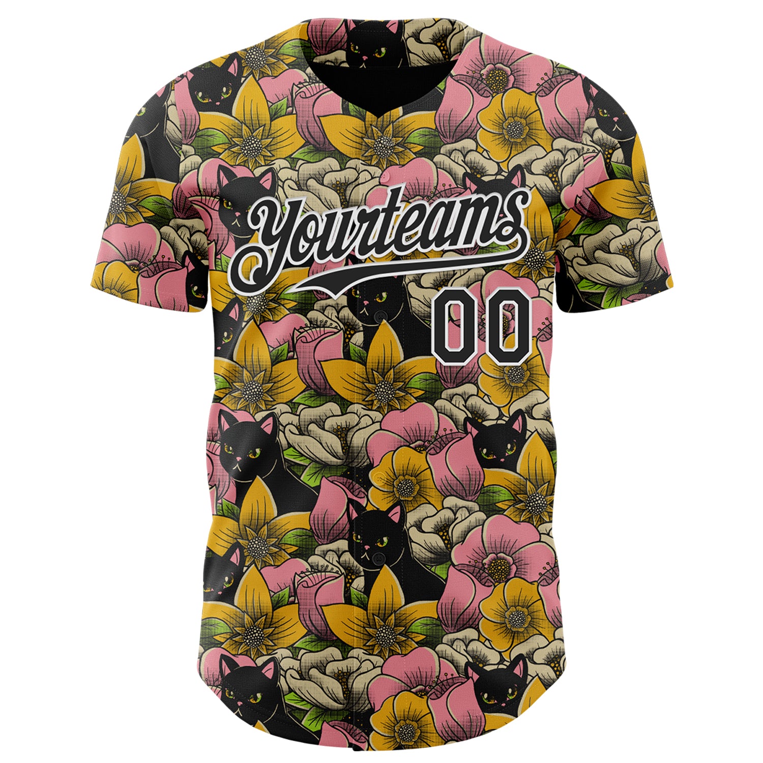 Custom Pink Black-White 3D Tobe Fonseca Cats in a Field of Flowers Authentic Baseball Jersey