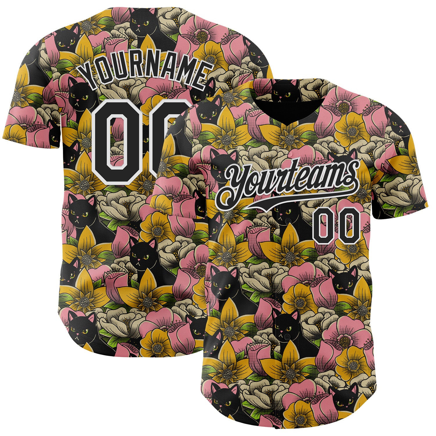Custom Pink Black-White 3D Tobe Fonseca Cats in a Field of Flowers Authentic Baseball Jersey