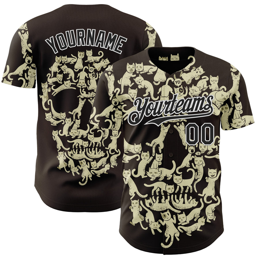 Custom Cream Black-White 3D Tobe Fonseca Cat Skull Authentic Baseball Jersey