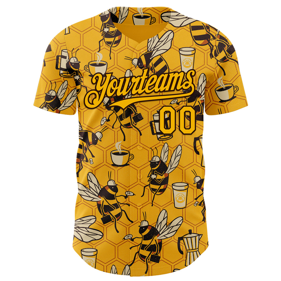 Custom Gold Gold-Brown 3D Tobe Fonseca Coffee Worker Bee Authentic Baseball Jersey
