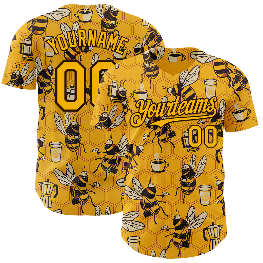Custom Gold Gold-Brown 3D Tobe Fonseca Coffee Worker Bee Authentic Baseball Jersey