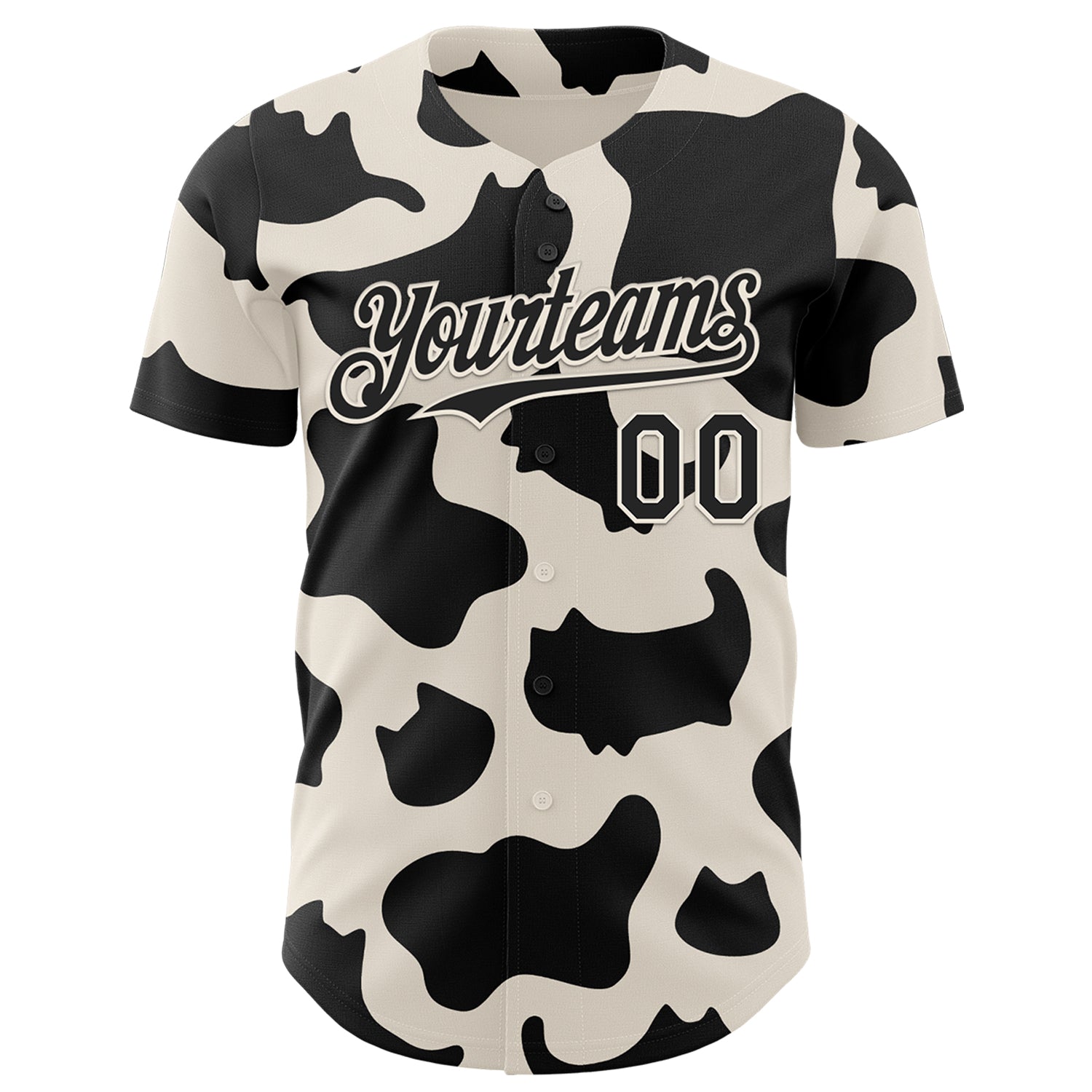 Custom Black Black-Cream 3D Tobe Fonseca Cow Pattern Cat Authentic Baseball Jersey