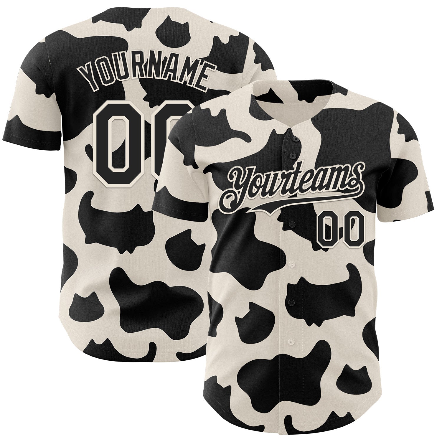Custom Black Black-Cream 3D Tobe Fonseca Cow Pattern Cat Authentic Baseball Jersey
