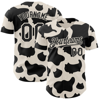 Custom Black Black-Cream 3D Tobe Fonseca Cow Pattern Cat Authentic Baseball Jersey