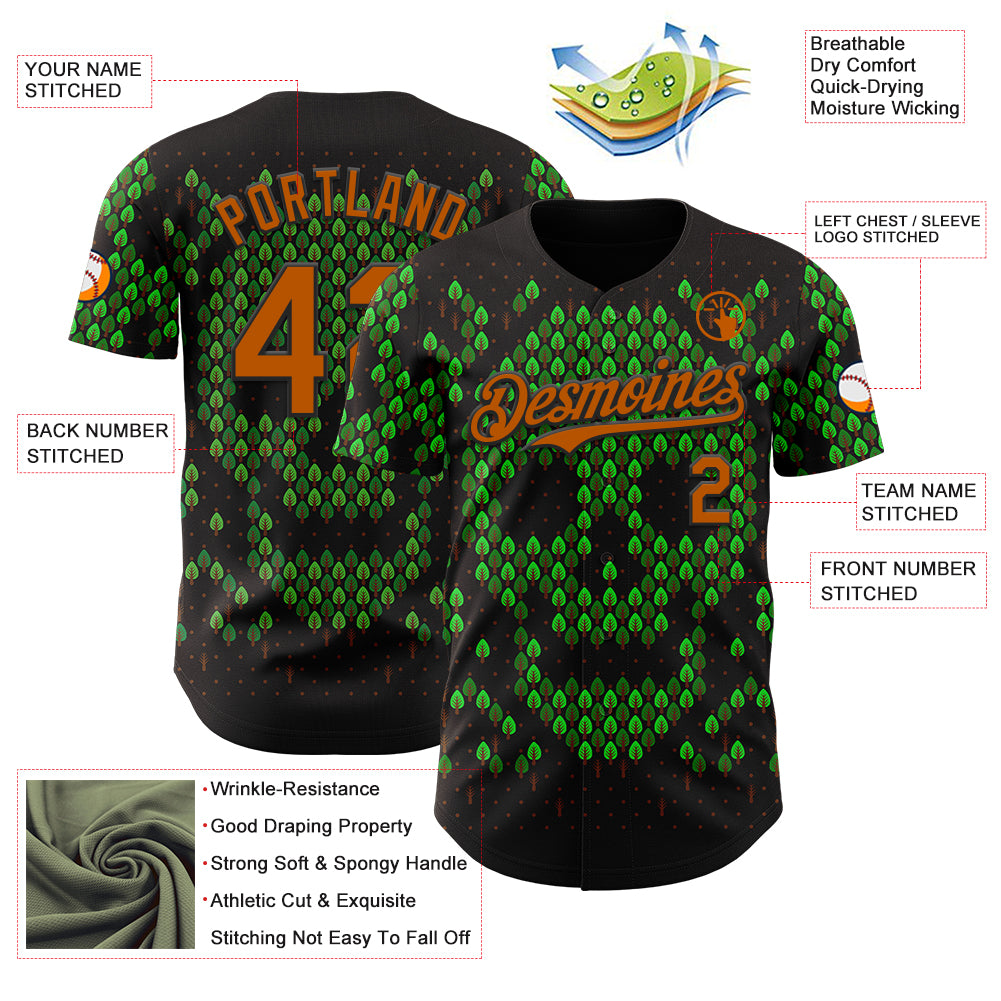 Custom Green Texas Orange-Black 3D Tobe Fonseca Deforestation Brown Skull Authentic Baseball Jersey