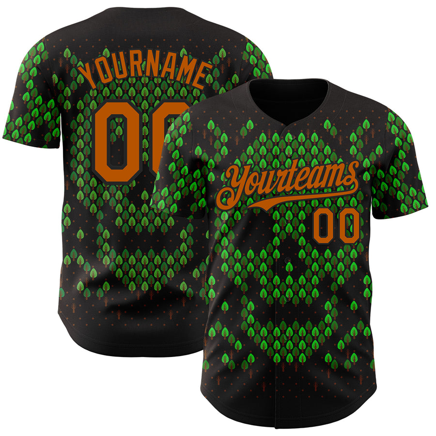 Custom Green Texas Orange-Black 3D Tobe Fonseca Deforestation Brown Skull Authentic Baseball Jersey