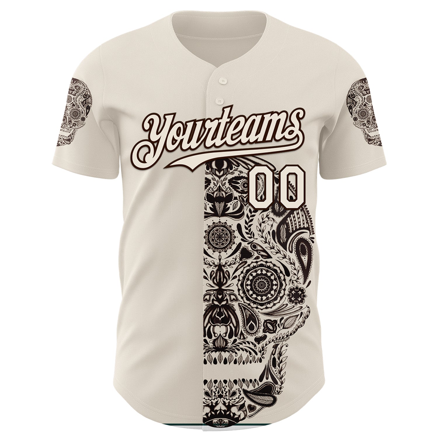 Custom Cream Cream-Brown 3D Tobe Fonseca Dia De Los Muertos Skull Authentic Baseball Jersey