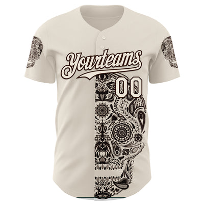 Custom Cream Cream-Brown 3D Tobe Fonseca Dia De Los Muertos Skull Authentic Baseball Jersey
