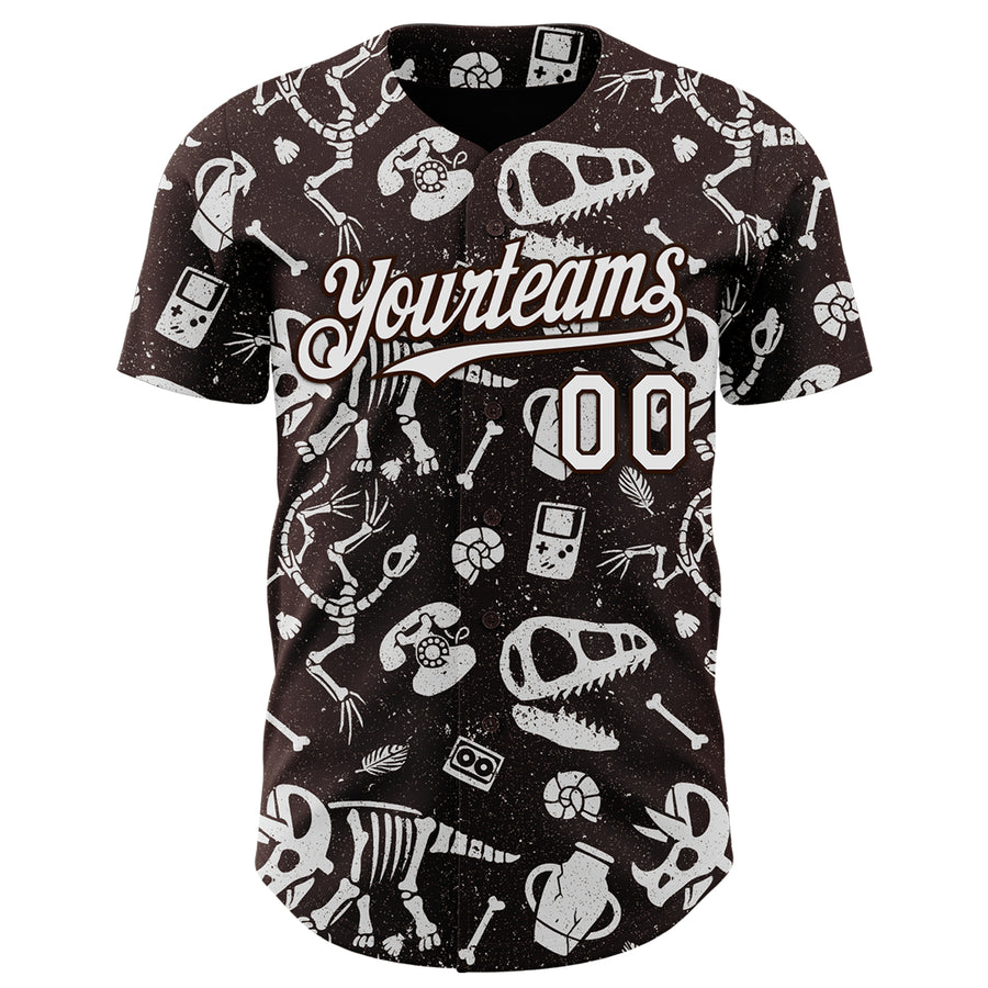 Custom Brown White-Brown 3D Tobe Fonseca Dinosaurs Fossils Vintage Technology Authentic Baseball Jersey