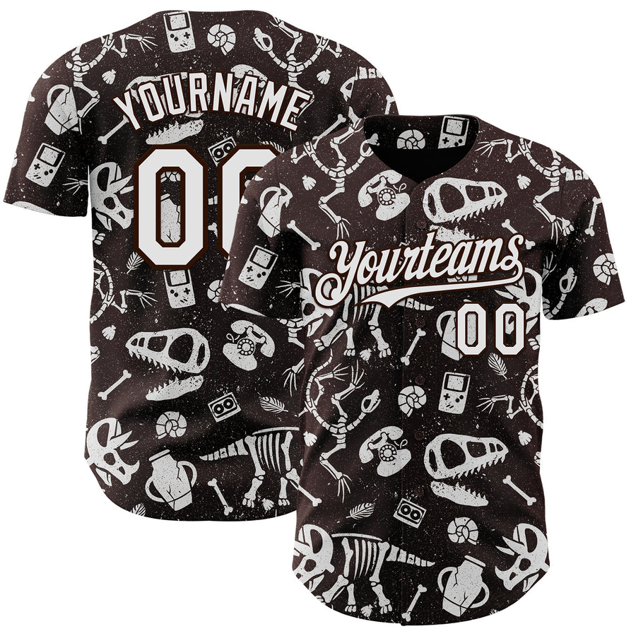 Custom Brown White-Brown 3D Tobe Fonseca Dinosaurs Fossils Vintage Technology Authentic Baseball Jersey