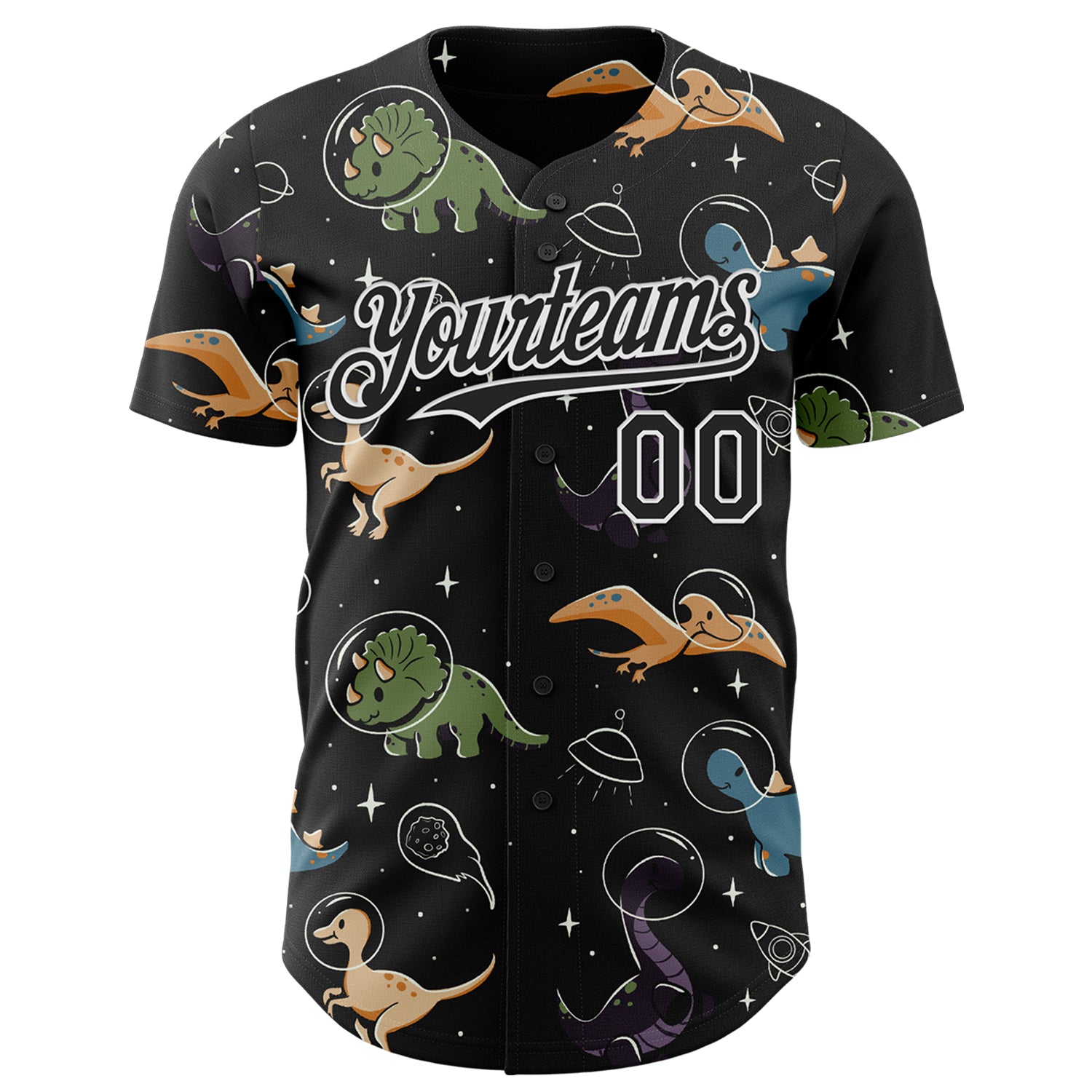 Custom Black Black-White 3D Tobe Fonseca Dinostellar Space Dinosaurs Authentic Baseball Jersey
