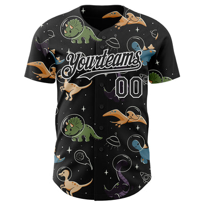 Custom Black Black-White 3D Tobe Fonseca Dinostellar Space Dinosaurs Authentic Baseball Jersey