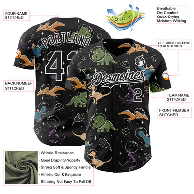 Custom Black Black-White 3D Tobe Fonseca Dinostellar Space Dinosaurs Authentic Baseball Jersey