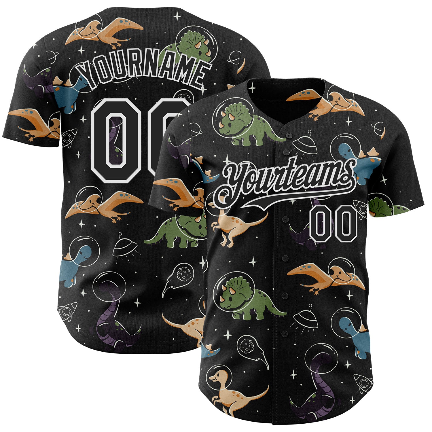 Custom Black Black-White 3D Tobe Fonseca Dinostellar Space Dinosaurs Authentic Baseball Jersey