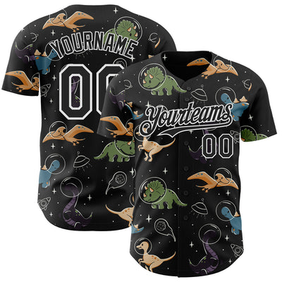 Custom Black Black-White 3D Tobe Fonseca Dinostellar Space Dinosaurs Authentic Baseball Jersey