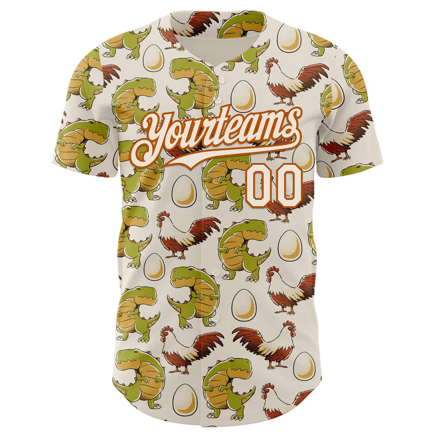 Custom Cream Cream-Texas Orange 3D Tobe Fonseca Egg Chicken and Dinossaur Authentic Baseball Jersey