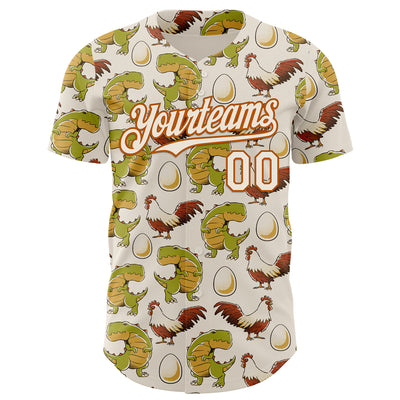 Custom Cream Cream-Texas Orange 3D Tobe Fonseca Egg Chicken and Dinossaur Authentic Baseball Jersey