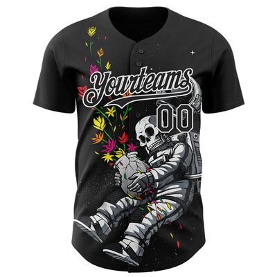 Custom Black Black-White 3D Tobe Fonseca End of Humanity Astronaut Authentic Baseball Jersey