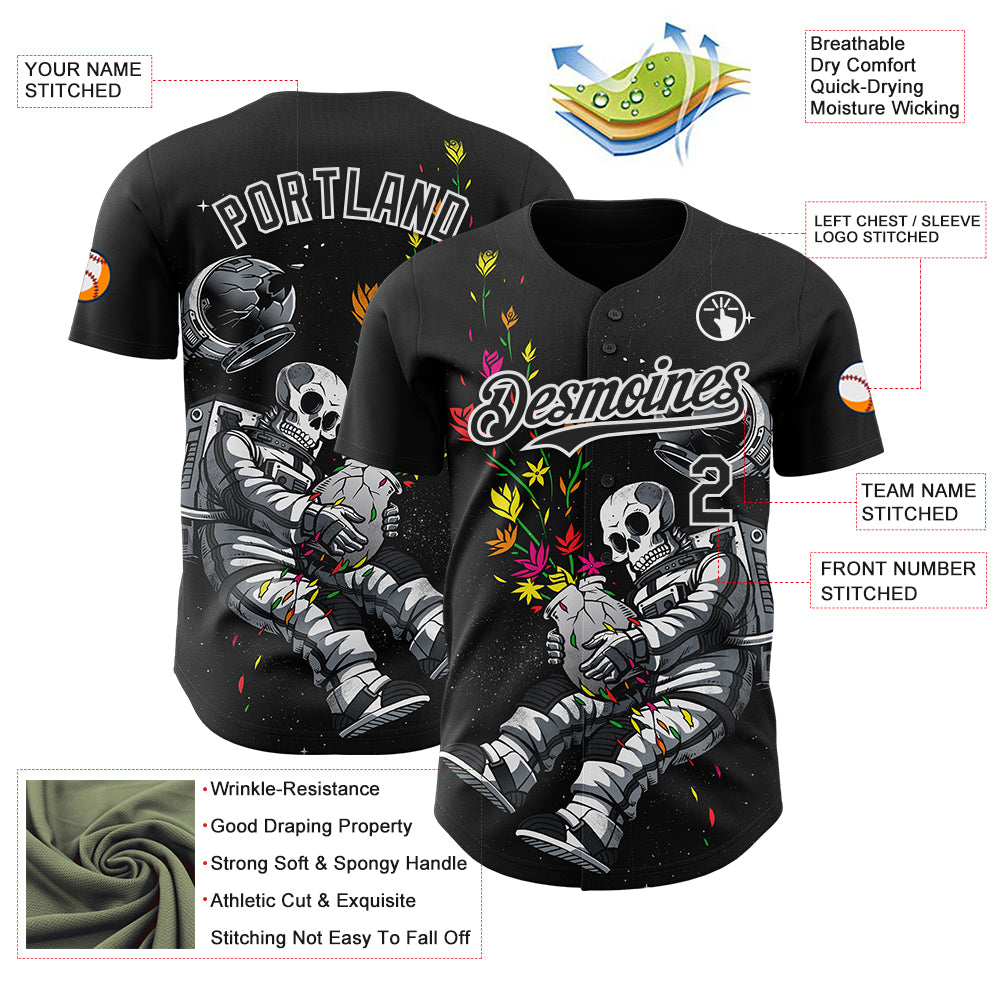 Custom Black Black-White 3D Tobe Fonseca End of Humanity Astronaut Authentic Baseball Jersey