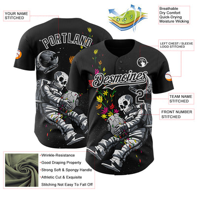 Custom Black Black-White 3D Tobe Fonseca End of Humanity Astronaut Authentic Baseball Jersey