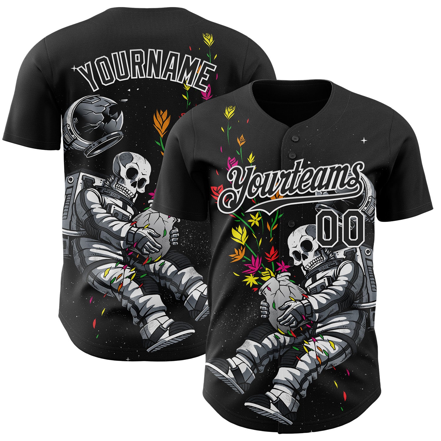 Custom Black Black-White 3D Tobe Fonseca End of Humanity Astronaut Authentic Baseball Jersey